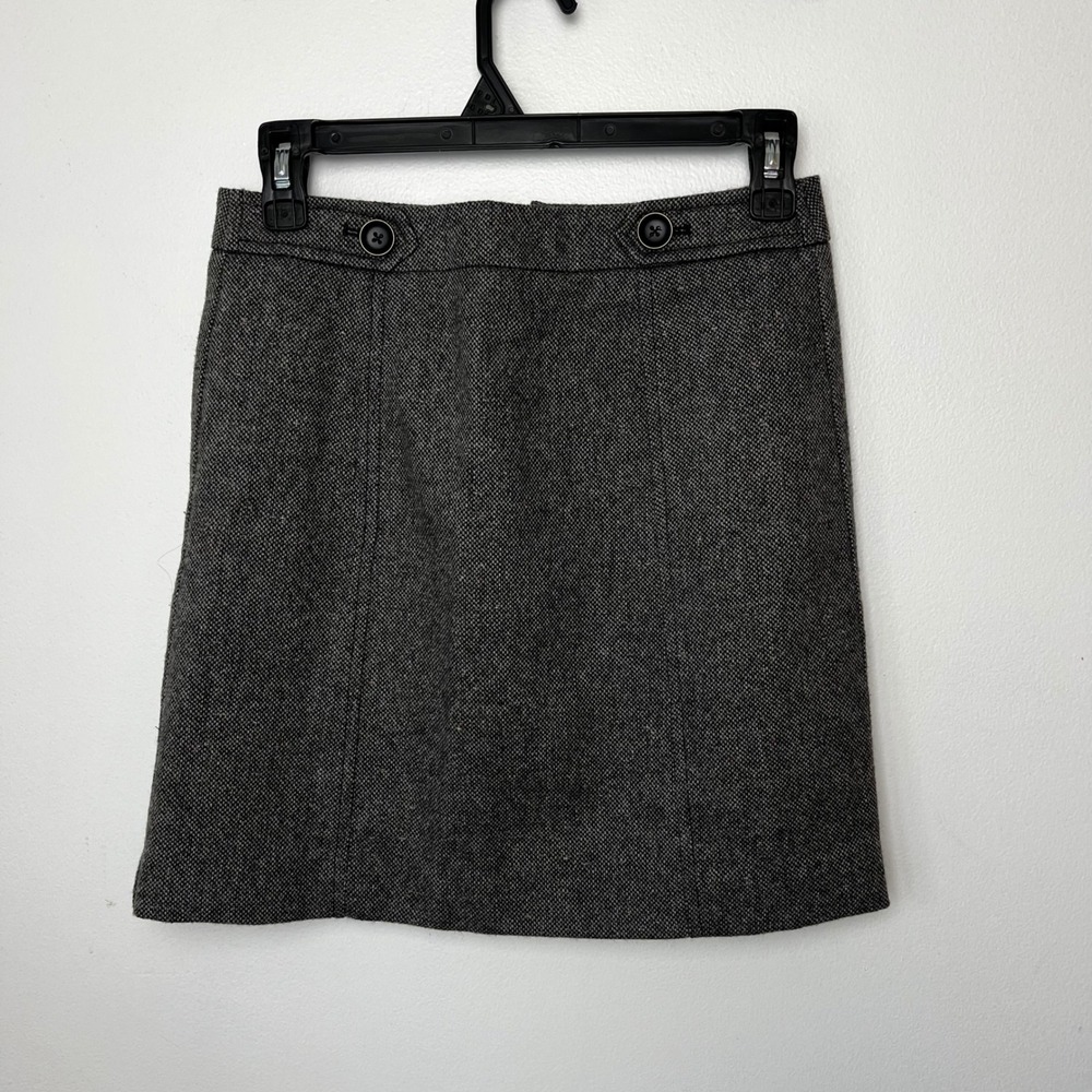LOFT Gray Wool Blend‎ Tweed A-Line Mini Skirt Button Waist Detail Size 00